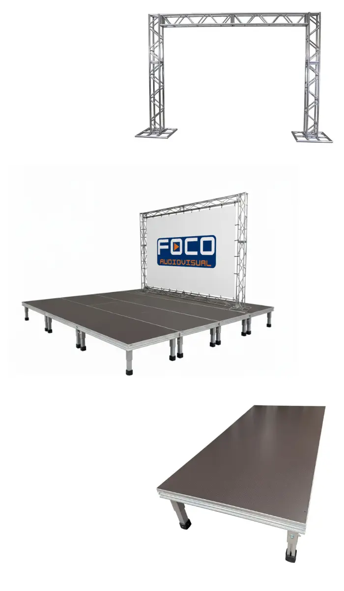 backdrop com estrutura de treliça e palco para eventos em ribeirão preto