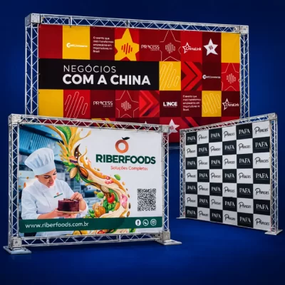 Estrutura de treliça para backdrop e painel de fundo em eventos