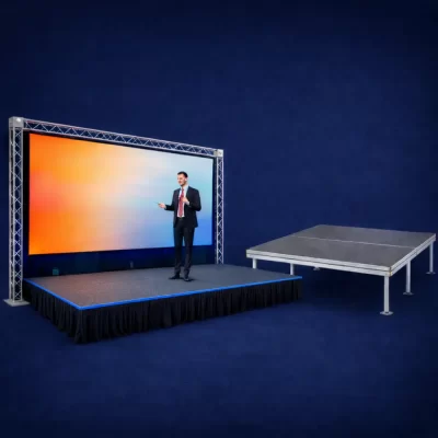 Palco modular e praticáveis para montagem de palcos em eventos